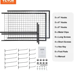 VEVOR 2' x 5.6' Grid Wall Panels Tower, 2 Packs Wire Gridwall Display Racks with T-Base Floorstanding, Double Side Gridwall Panels for Art Craft Shows, Retail Display with Extra Clips and Hooks