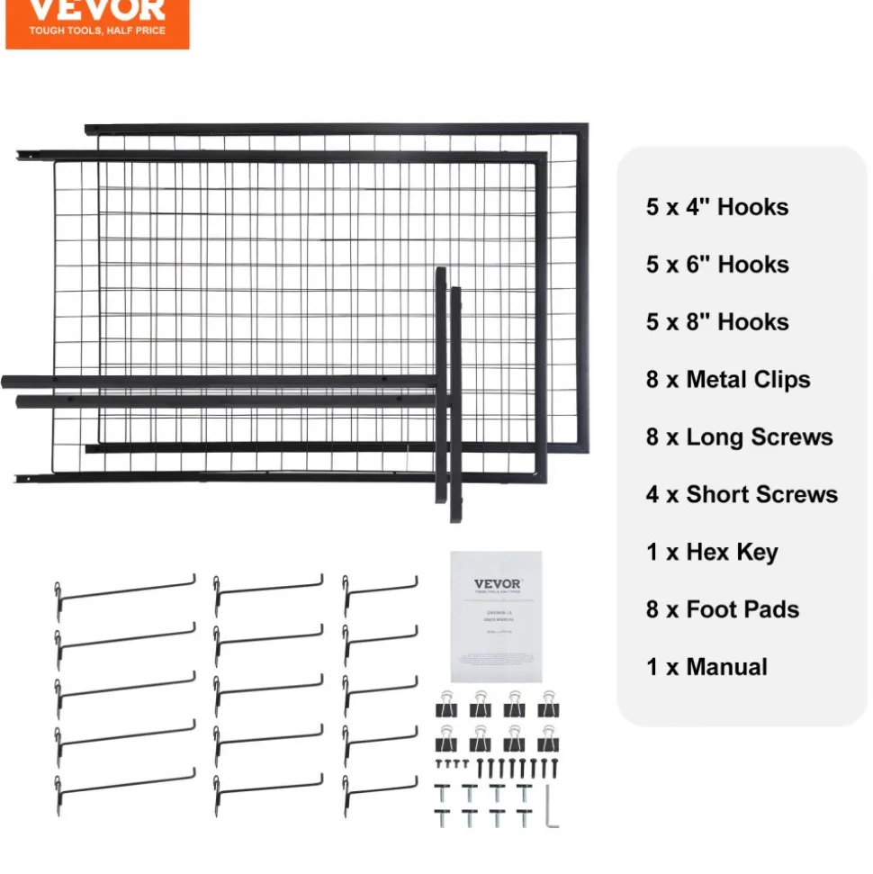 VEVOR 2' x 5.6' Grid Wall Panels Tower, 2 Packs Wire Gridwall Display Racks with T-Base Floorstanding, Double Side Gridwall Panels for Art Craft Shows, Retail Display with Extra Clips and Hooks