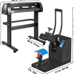 VEVOR 5.5x3.5 inch Cap Heat Press & 53 Inch Vinyl Cutter Machine w/ Floor Stand