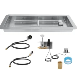 VEVOR 24 x 8 inch Drop-in Fire Pit Pan, Rectangular Stainless Steel Fire Pit Burner Kit, Propane Gas Fire Pan 120,000 BTU with H-Burner for Indoor or Outdoor Use
