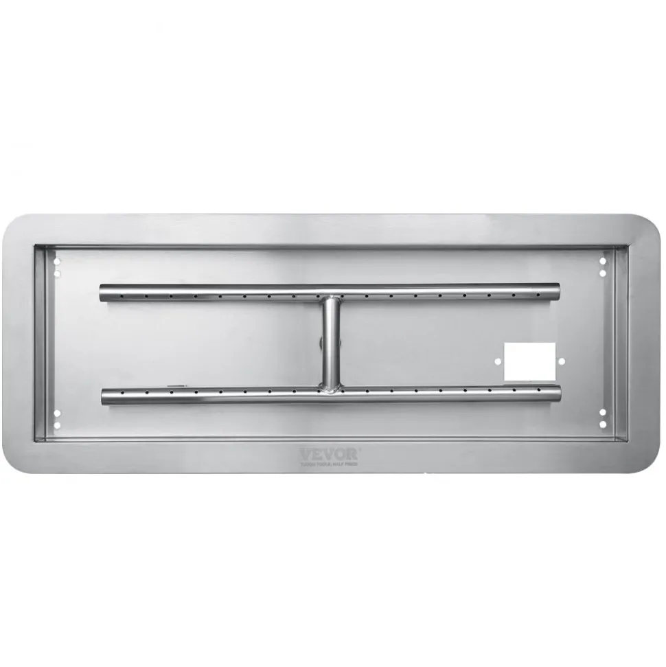 VEVOR 24 x 8 inch Drop-in Fire Pit Pan, Rectangular Stainless Steel Fire Pit Burner Kit, Propane Gas Fire Pan 120,000 BTU with H-Burner for Indoor or Outdoor Use