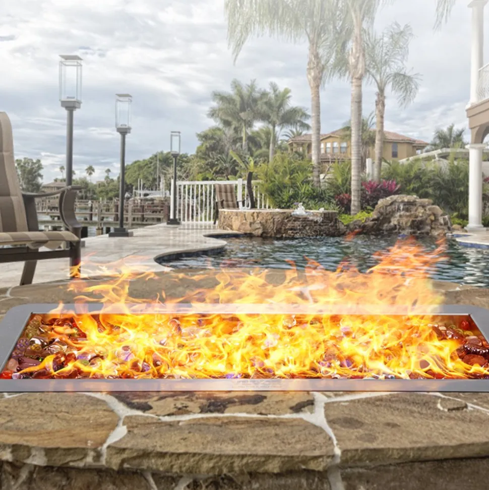 VEVOR 24 x 8 inch Drop-in Fire Pit Pan, Rectangular Stainless Steel Fire Pit Burner Kit, Propane Gas Fire Pan 120,000 BTU with H-Burner for Indoor or Outdoor Use