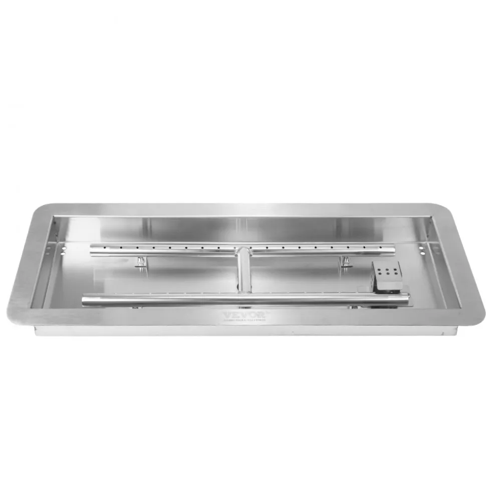 VEVOR 24 x 8 inch Drop-in Fire Pit Pan, Rectangular Stainless Steel Fire Pit Burner Kit, Propane Gas Fire Pan 120,000 BTU with H-Burner for Indoor or Outdoor Use