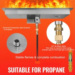 VEVOR 24 x 8 inch Drop-in Fire Pit Pan, Rectangular Stainless Steel Fire Pit Burner Kit, Propane Gas Fire Pan 120,000 BTU with H-Burner for Indoor or Outdoor Use