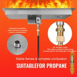 VEVOR 36 x 12 inch Drop-in Fire Pit Pan, Rectangular Stainless Steel Fire Pit Burner Kit, Natural & Propane Gas Fire Pan 150,000 BTU with H-Burner for Indoor or Outdoor Use