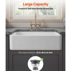 VEVOR 33x20 inch Farmhouse Sink, White Sink Workstation, Fireclay Undermount Basins, Apron Front Double Bowl Basin with Multiple Accessories, Large Capacity Household Dishwasher Sinks for Kitchen
