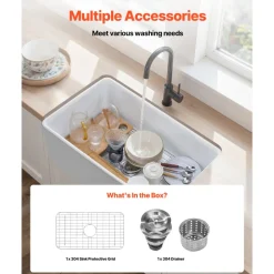 VEVOR 33x20 inch Farmhouse Sink, White Sink Workstation, Fireclay Undermount Basins, Apron Front Double Bowl Basin with Multiple Accessories, Large Capacity Household Dishwasher Sinks for Kitchen