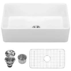 VEVOR 33x20 inch Farmhouse Sink, White Sink Workstation, Fireclay Undermount Basins, Apron Front Double Bowl Basin with Multiple Accessories, Large Capacity Household Dishwasher Sinks for Kitchen