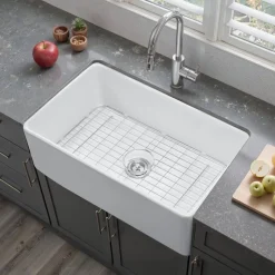 VEVOR 33x20 inch Farmhouse Sink, White Sink Workstation, Fireclay Undermount Basins, Apron Front Double Bowl Basin with Multiple Accessories, Large Capacity Household Dishwasher Sinks for Kitchen