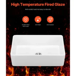 VEVOR 33x20 inch Farmhouse Sink, White Sink Workstation, Fireclay Undermount Basins, Apron Front Double Bowl Basin with Multiple Accessories, Large Capacity Household Dishwasher Sinks for Kitchen