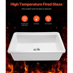 VEVOR 33x19 inch Farmhouse Sink, White Sink Workstation, Fireclay Topmount Undermount Basin, Drop-In Single Bowl Basin with Multiple Accessories, Large Capacity Household Dishwasher Sinks for Kitchen