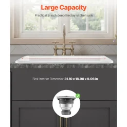VEVOR 33x19 inch Farmhouse Sink, White Sink Workstation, Fireclay Topmount Undermount Basin, Drop-In Single Bowl Basin with Multiple Accessories, Large Capacity Household Dishwasher Sinks for Kitchen