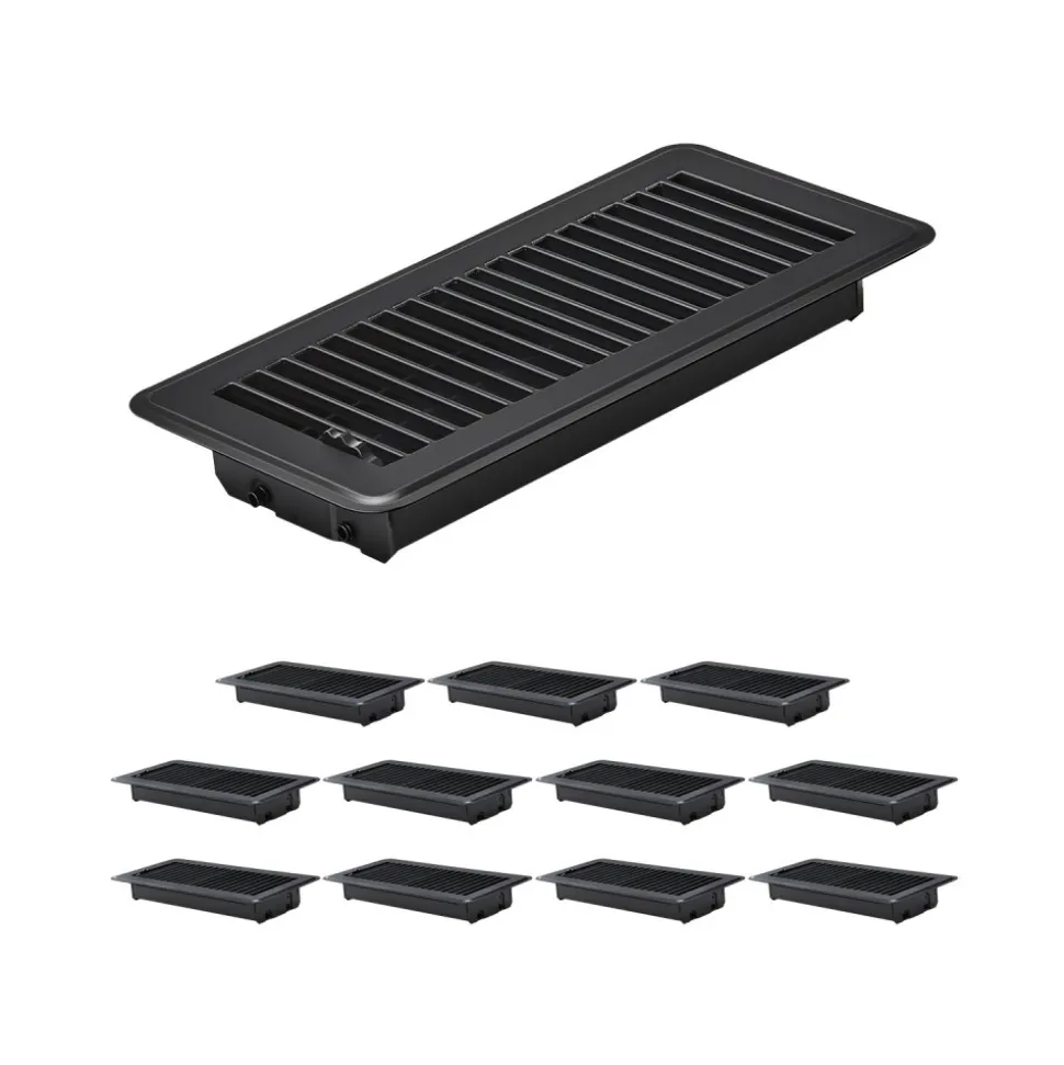 VEVOR 4 x 10 Inch Floor Registers, 12-Pack Vent Grilles, HAVC Heavy-Duty Walkable Iron Floor Vents, Easily Adjustable Rust-Proof Air Vents Deflector with Metal Damper, Ideal for Home & Office, Black