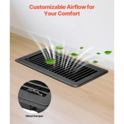 VEVOR 4 x 10 Inch Floor Registers, 12-Pack Vent Grilles, HAVC Heavy-Duty Walkable Iron Floor Vents, Easily Adjustable Rust-Proof Air Vents Deflector with Metal Damper, Ideal for Home & Office, Black