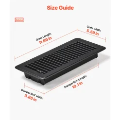 VEVOR 4 x 10 Inch Floor Registers, 12-Pack Vent Grilles, HAVC Heavy-Duty Walkable Iron Floor Vents, Easily Adjustable Rust-Proof Air Vents Deflector with Metal Damper, Ideal for Home & Office, Black