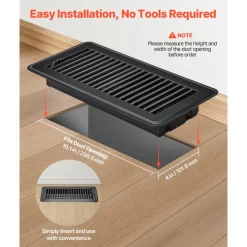 VEVOR 4 x 10 Inch Floor Registers, 12-Pack Vent Grilles, HAVC Heavy-Duty Walkable Iron Floor Vents, Easily Adjustable Rust-Proof Air Vents Deflector with Metal Damper, Ideal for Home & Office, Black