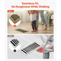 VEVOR 4 x 10 Inch Floor Registers, 6-Pack Vent Grilles, HVAC Heavy-Duty Walkable Iron Floor Vents, Easily Adjustable Rust-Proof Air Vents Deflector with Metal Damper, Ideal for Home & Office, Brown