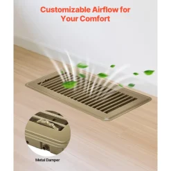 VEVOR 4 x 10 Inch Floor Registers, 6-Pack Vent Grilles, HVAC Heavy-Duty Walkable Iron Floor Vents, Easily Adjustable Rust-Proof Air Vents Deflector with Metal Damper, Ideal for Home & Office, Brown
