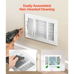 VEVOR 6 x 10 Inch Floor Registers, 6-Pack Floor Vents, HVAC 3-Direction Iron Vent Grilles for Home/Office Wall & Ceiling, Rustproof Anti-Peeling Air Vents Deflector Adjustable with Metal Damper, White