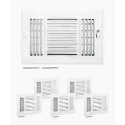 VEVOR 6 x 10 Inch Floor Registers, 6-Pack Floor Vents, HVAC 3-Direction Iron Vent Grilles for Home/Office Wall & Ceiling, Rustproof Anti-Peeling Air Vents Deflector Adjustable with Metal Damper, White