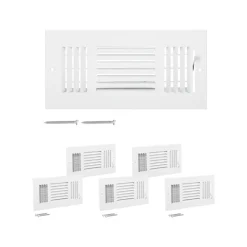 VEVOR 4 x 10 Inch Floor Registers, 6-Pack Floor Vents, HVAC 3-Direction Iron Vent Grilles for Home/Office Wall & Ceiling, Rustproof Anti-Peeling Air Vents Deflector Adjustable with Metal Damper, White