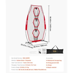 VEVOR 8 x 4 inch Football Trainer Throwing Net, Training Throwing Target Practice Net with 5 Target Pockets, Knotless Net Includes Straps and Portable Carry Case, Improve QB Throwing Accuracy, Red