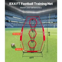 VEVOR 8 x 4 inch Football Trainer Throwing Net, Training Throwing Target Practice Net with 5 Target Pockets, Knotless Net Includes Straps and Portable Carry Case, Improve QB Throwing Accuracy, Red