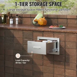 VEVOR 14x8.5 Inch Outdoor Kitchen Drawers Stainless Steel, Flush Mount Double Drawers,14W x 8.5H x 23D Inch, with Stainless Steel Handle, BBQ Drawers for Outdoor Kitchens or BBQ Island