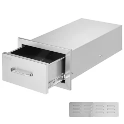 VEVOR 14x8.5 Inch Outdoor Kitchen Drawers Stainless Steel, Flush Mount Double Drawers,14W x 8.5H x 23D Inch, with Stainless Steel Handle, BBQ Drawers for Outdoor Kitchens or BBQ Island