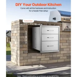 VEVOR 18x23 Inch Outdoor Kitchen Stainless Steel Triple Access BBQ Drawers with Chrome Handle, 18 x23 x 23 Inch