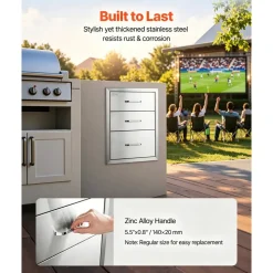 VEVOR 18x23 Inch Outdoor Kitchen Stainless Steel Triple Access BBQ Drawers with Chrome Handle, 18 x23 x 23 Inch