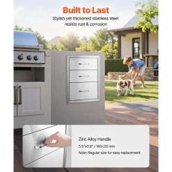 VEVOR 18x23 Inch Outdoor Kitchen Stainless Steel Triple Access BBQ Drawers with Chrome Handle, 18 x23 x 23 Inch