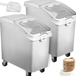 VEVOR 2x Ingredient Bin With Casters 21 Gallon Food Safe Restaurant Kitchen Flour Bins