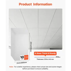 VEVOR 24 x 48 in PVC Ceiling Tiles 10-Pack Drop Ceiling Panels White, PVC Foam Board, Grid Fit, Water-Resistant, Flexible Cut, Easy to Clean, Modern Decorative for Home,Office,Kitchen,Living Room