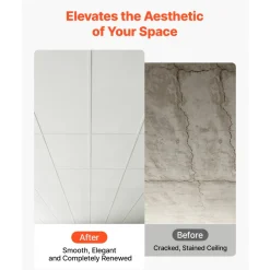 VEVOR 24 x 48 in PVC Ceiling Tiles 10-Pack Drop Ceiling Panels White, PVC Foam Board, Grid Fit, Water-Resistant, Flexible Cut, Easy to Clean, Modern Decorative for Home,Office,Kitchen,Living Room
