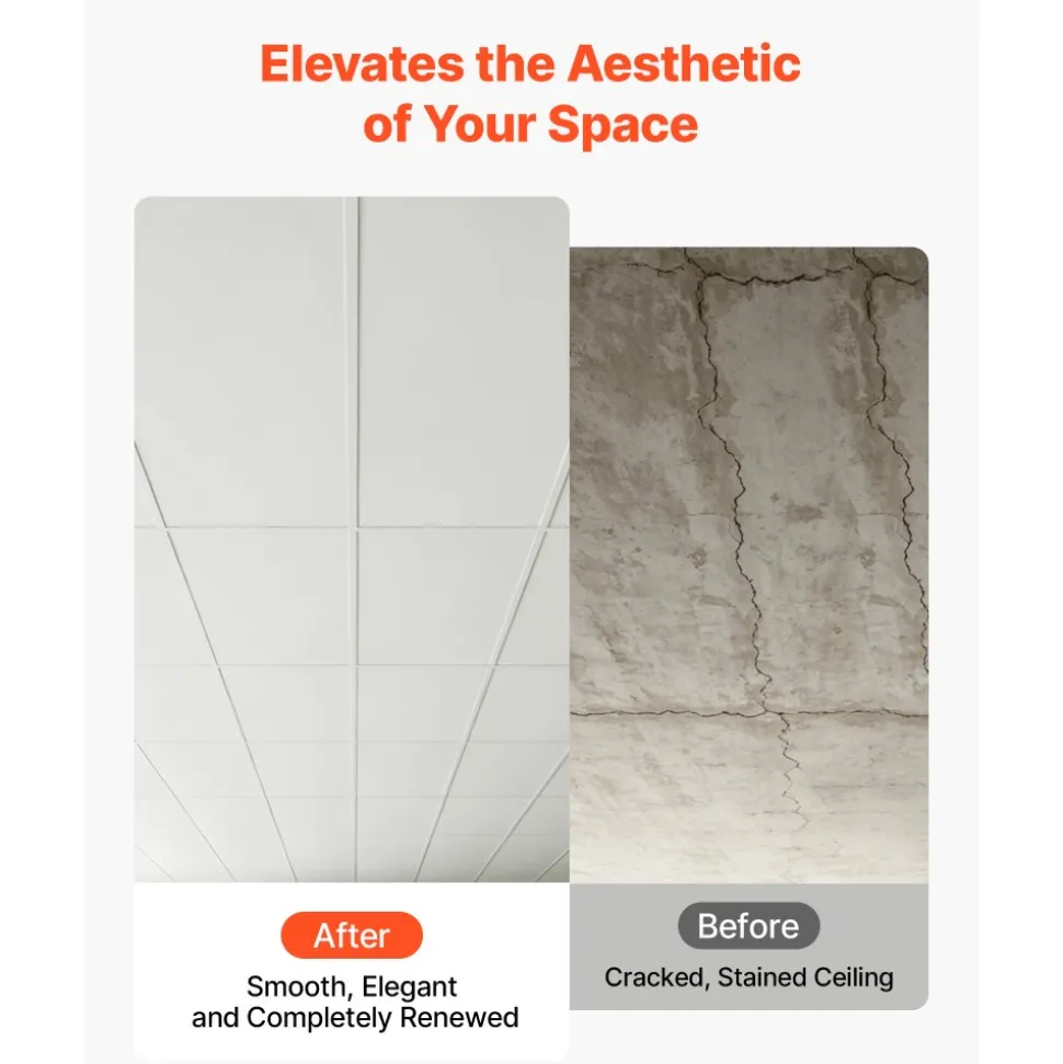 VEVOR 24 x 48 in PVC Ceiling Tiles 10-Pack Drop Ceiling Panels White, PVC Foam Board, Grid Fit, Water-Resistant, Flexible Cut, Easy to Clean, Modern Decorative for Home,Office,Kitchen,Living Room