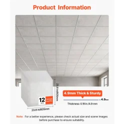 VEVOR 24 x 24 in PVC Ceiling Tiles 12-Pack Drop Ceiling Panels White Marble, PVC Foam Board, Grid Fit, Water-Resistant, Flexible Cut, Easy to Clean, Modern Decorative Finish for Home, Office Areas