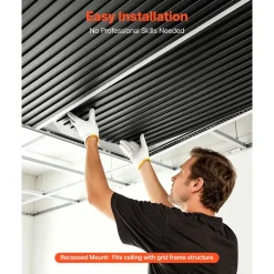 VEVOR 24 x 48 in PVC Ceiling Tiles 12-Pack 3D Black Linear Slat Panels, Smooth PVC Sheet for Drop Grid, Impact-Resistant, Paintable Surface, Easy Cut, Modern Decorative Style for Home, Office