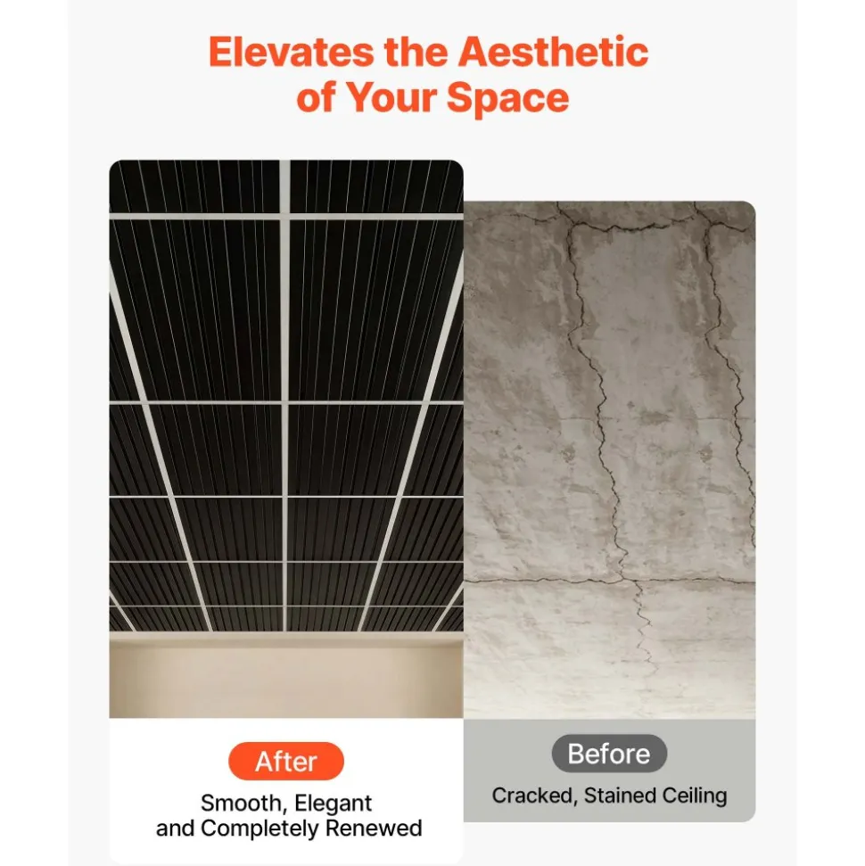VEVOR 24 x 48 in PVC Ceiling Tiles 12-Pack 3D Black Linear Slat Panels, Smooth PVC Sheet for Drop Grid, Impact-Resistant, Paintable Surface, Easy Cut, Modern Decorative Style for Home, Office