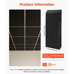 VEVOR 24 x 48 in PVC Ceiling Tiles 12-Pack 3D Black Linear Slat Panels, Smooth PVC Sheet for Drop Grid, Impact-Resistant, Paintable Surface, Easy Cut, Modern Decorative Style for Home, Office