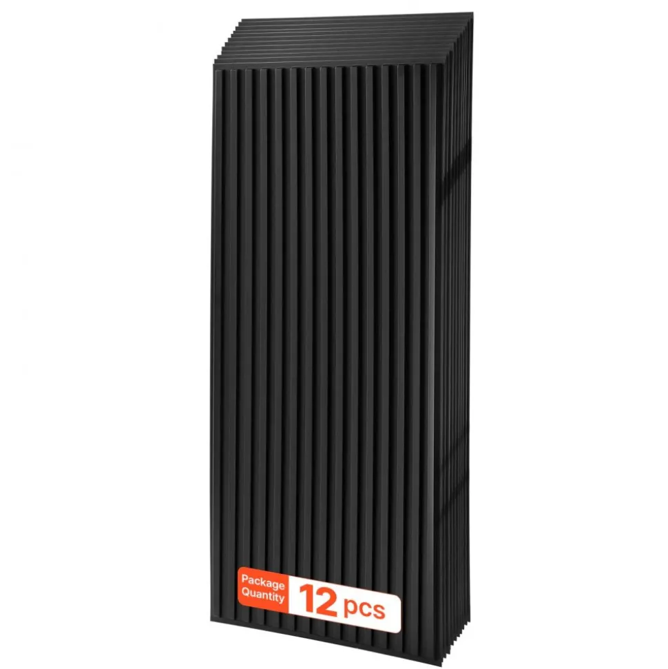 VEVOR 24 x 48 in PVC Ceiling Tiles 12-Pack 3D Black Linear Slat Panels, Smooth PVC Sheet for Drop Grid, Impact-Resistant, Paintable Surface, Easy Cut, Modern Decorative Style for Home, Office