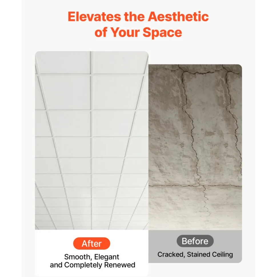 VEVOR 24 x 24 in PVC Ceiling Tiles 12-Pack Drop Ceiling Panels White, PVC Foam Board, Grid Fit, Water-Resistant, Flexible Cut, Easy to Clean, Modern Decorative for Home,Office,Kitchen,Living Room