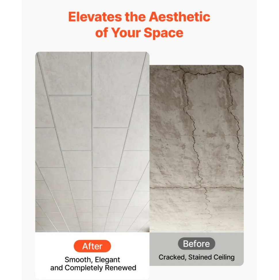 VEVOR 24 x 48 in PVC Ceiling Tiles 10-Pack Drop Ceiling Panels White Marble, PVC Foam Board, Grid Fit, Water-Resistant, Flexible Cut, Easy to Clean, Modern Decorative Finish for Home, Office Areas