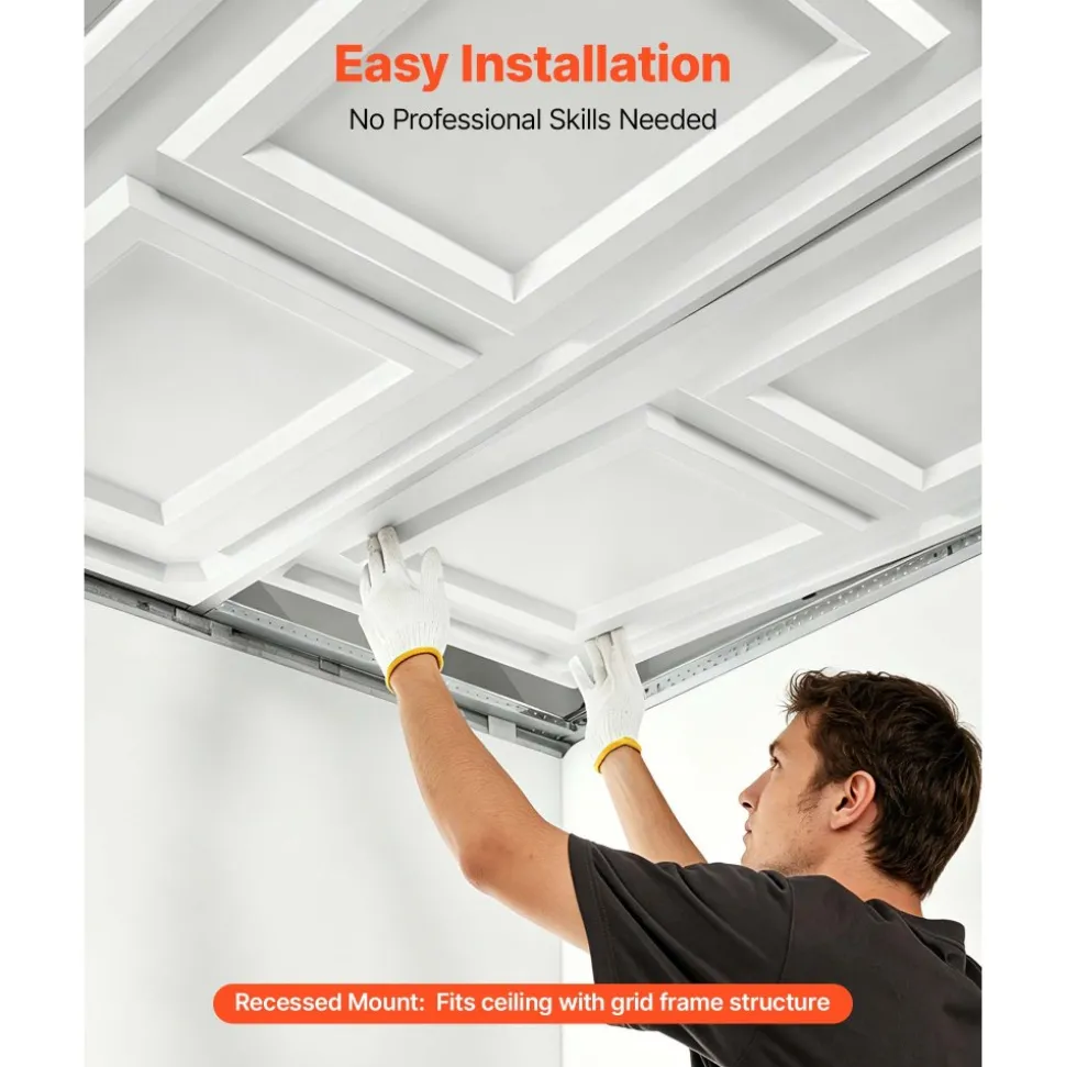 VEVOR 24 x 48 in PVC Ceiling Tiles 12-Pack White 3D Textured Accent Panels, PVC Sheet for Drop Grid, Impact-Resistant, Paintable Surface, Easy Cut, Modern Decorative Style for Home, Office Area
