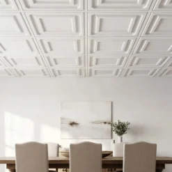 VEVOR 24 x 48 in PVC Ceiling Tiles 12-Pack White 3D Textured Accent Panels, PVC Sheet for Drop Grid, Impact-Resistant, Paintable Surface, Easy Cut, Modern Decorative Style for Home, Office Area