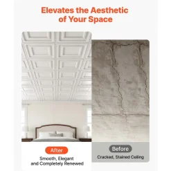 VEVOR 24 x 48 in PVC Ceiling Tiles 12-Pack White 3D Textured Accent Panels, PVC Sheet for Drop Grid, Impact-Resistant, Paintable Surface, Easy Cut, Modern Decorative Style for Home, Office Area