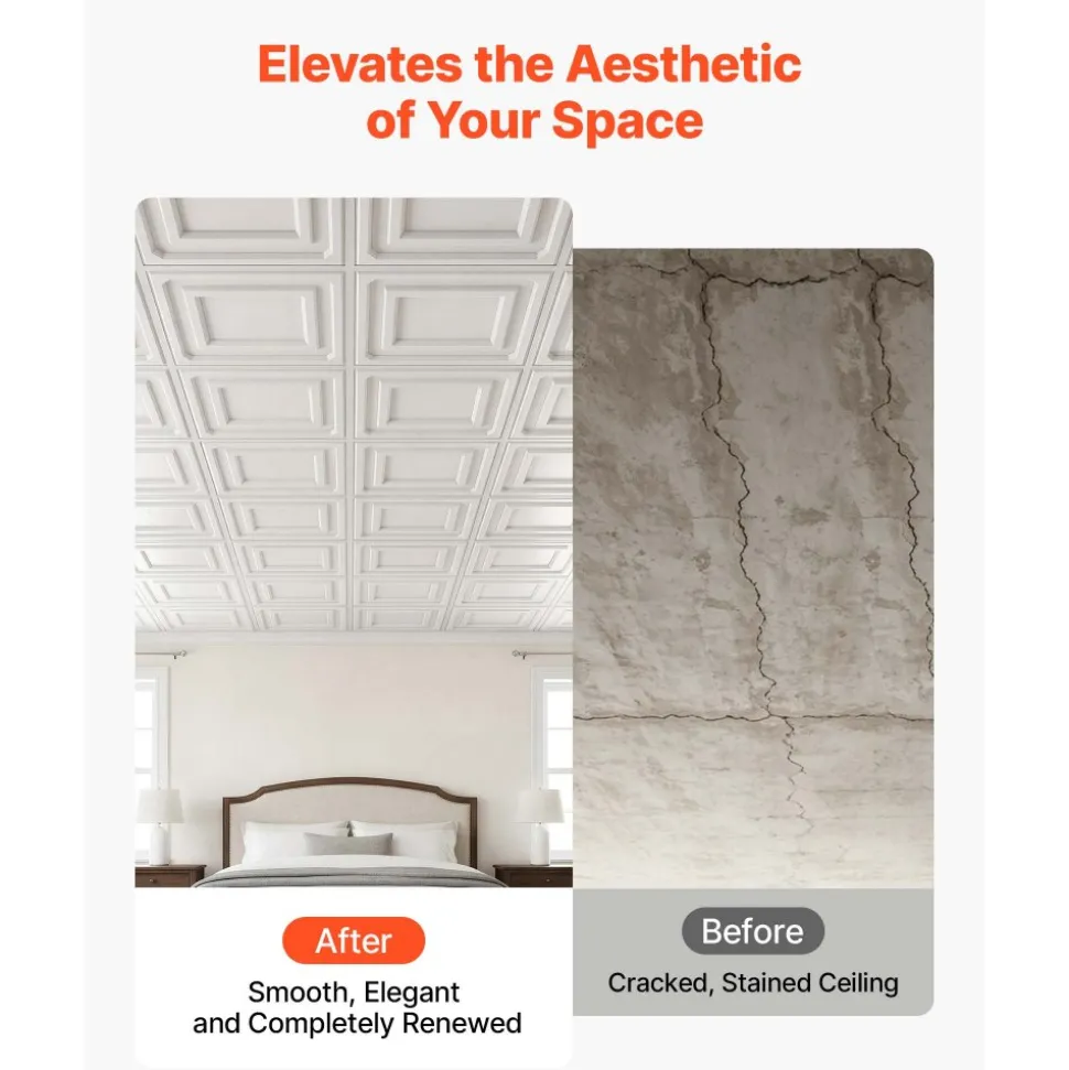 VEVOR 24 x 48 in PVC Ceiling Tiles 12-Pack White 3D Textured Accent Panels, PVC Sheet for Drop Grid, Impact-Resistant, Paintable Surface, Easy Cut, Modern Decorative Style for Home, Office Area