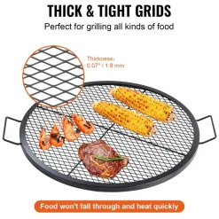 VEVOR X-Marks Fire Pit Grill Grate, Round Cooking Grate, Heavy Duty Steel Campfire BBQ Grill Grid with Handle and Support X Wire, Portable Camping Cookware for Outside Party & Gathering, 30 Inch Black