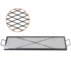 VEVOR X-Marks Fire Pit Grill Grate, Rectangle Cooking Grate, Heavy Duty Steel Campfire BBQ Grill Grid with Handle & Support X Wire, Portable Camping Cookware for Outside Party Gathering, 32 Inch Black