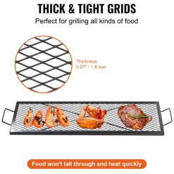 VEVOR X-Marks Fire Pit Grill Grate, Rectangle Cooking Grate, Heavy Duty Steel Campfire BBQ Grill Grid with Handle & Support X Wire, Portable Camping Cookware for Outside Party Gathering, 32 Inch Black